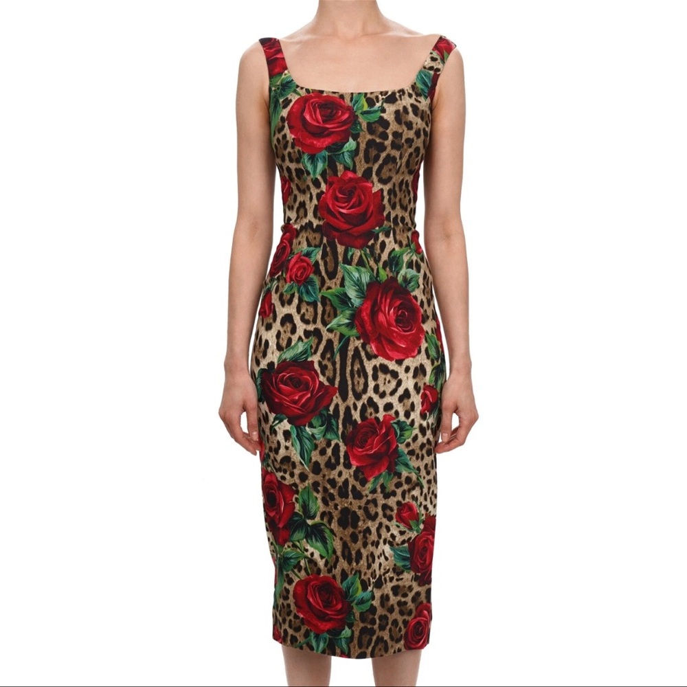 Leopard and rose pattern midi pencil dress by DOLCE & GABBANA
MADE in ITALY